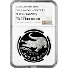 Kolumbien 500 Pesos 1978, NGC PF69 UC, "Amerikanisches Krokodil" Top Pop