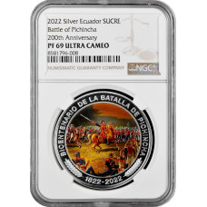 Ecuador 1 sucre 2022, NGC PF69 UC, "200th Anniversary - Battle of Pichincha"