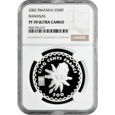 Rwanda 500 francs 2002, NGC PF70 UC, "Bananas" Top Pop 1/0 silver coin