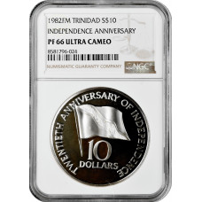 Trinidad & Tobago 10 dollars 1982 FM, NGC PF66 UC, "20th Anniv. - Independence"