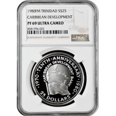 Trinidad & Tobago 25 dollars 1980 FM, NGC PF69 UC, "Caribbean Development Bank"