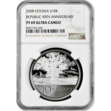 Estonia 10 krooni 2008, NGC PF69 UC, "90th Anniversary of the Estonian Republic"