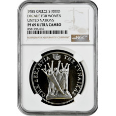 Griechenland 1000 Drachmen 1985, NGC PF69 UC, "Jahrzehnt für Frauen" Silbermünze