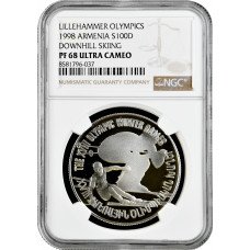 Armenia 100 dram 1998, NGC PF68 UC, "Lillehammer Olympics, Skiing" Pop 1/1