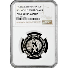 Lithuania 10 litu 1995 LMK, NGC PF69 UC, "5th World Sport Games" Top Pop