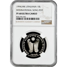Lithuania 10 litu 1994 LMK, NGC PF68 UC, "World Song Festival" Pop 1/1