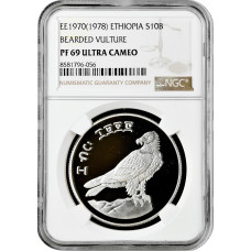 Äthiopien 10 Birr EE 1970 (1978), NGC PF69 UC, "Bartgeier" Top Pop Silbermünze