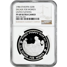 Äthiopien 20 Birr EE 1976 (1984), NGC PF68 UC, "UN - Dekade der Frau"