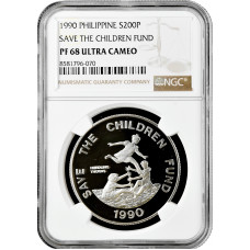 Philippines 200 piso 1990, NGC PF68 UC, "Save the Children Fund" silver coin