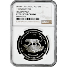 Oman 1 Rial 1997, NGC PF69 UC, "WWF Conserving Nature - Der Leopard" Top Pop