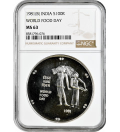 Индия 100 рупий 1981 г. (B), NGC MS63, "ФАО - Всемирный День Продовольствия"