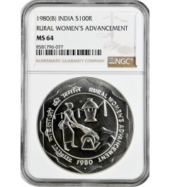 Индия 100 рупий 1980 г. (B), NGC MS64, "ФАО - Улучшение жизни сельских женщин"