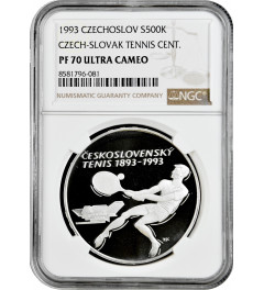 Чехословакия 500 крон 1993 г., NGC PF70 UC, "100 лет теннису в Чехословакии" Top Pop 1/0