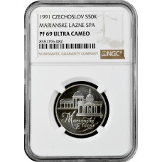 Чехословакия 50 крон 1991 г., NGC PF69 UC, "Марианске-Лазне" Top Pop