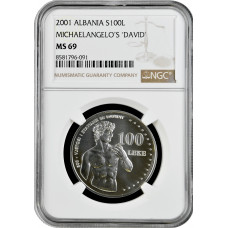 Albania 100 leke 2001, NGC MS69, "500th An of Michelangelo's "David" Top Pop 1/0