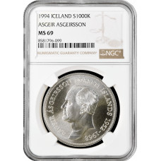 Island 1000 Kronen 1994, NGC MS69, "Ásgeir Ásgeirsson, 2. Präsident Islands"
