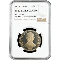 Доминикана 1/2 песо 1978 г., NGC PF67 UC, "Доминиканская Республика (1937 - 2022)"