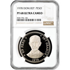Dominikanische Republik 1 Peso 1978, NGC PF68 UC, "Republik  (1937 - 2022)"