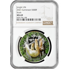 Kamerun 500 Franken 2021, NGC MS69, "Dschungelleben - Faultier" Top 1/0