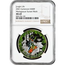 Kamerun 500 Franken 2021, NGC MS69, "Dschungelleben - Sonnenuntergang" Top Pop
