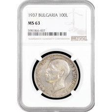 Bulgaria 100 leva 1937, NGC MS63, "Tsar Boris III (1918 - 1943)"