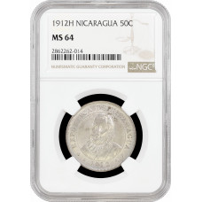 Nicaragua 50 centavos 1912 H, NGC MS64, "Cordoba (1912 - 1990)"