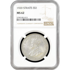 Straits Settlements 1 dollar 1920, NGC MS62, "King George V (1911 - 1935)"