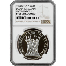 Griechenland 1000 Drachmen 1985, NGC PF69 UC, "Jahrzehnt für Frauen" Silbermünze