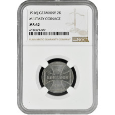Germany 2 kopeks 1916 J, NGC MS62, "Military Coinage (1916 - 1916)"