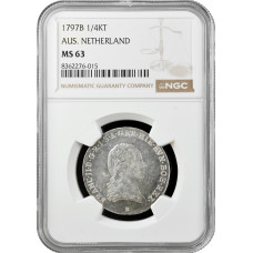 Австрийские Нидерланды 1/4 кроненталера 1797 г. B, NGC MS63, "Франц II (1792 - 1835)" Top Pop