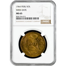 Перу 1 соль 1964 г., NGC MS65 WIDE DATE, "Республика Перу (1918 - 1985)" Top Pop 1/0