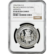 Перу 1 соль 1994 г., NGC PF68 UC, "Культура Мочика - Правитель Сипана"