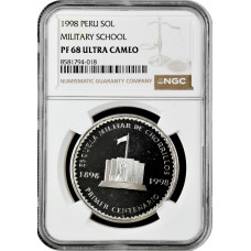 Перу 1 соль 1998 г., NGC PF68 UC, "100 лет военному училищу Чорильос" Top Pop 1/0