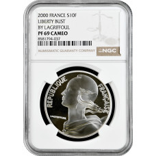 Франция 10 франков 2000 г., NGC PF69 UC, "Свобода /Анри Лагрифул/"