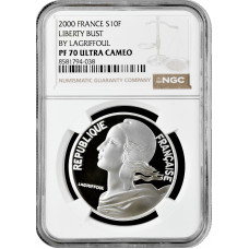 Франция 10 франков 2000 г., NGC PF70 UC, "Свобода /Анри Лагрифул/" Top Pop