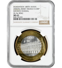 Mexico 100 pesos 2006, NGC MS65, "Federation 180th Anniv. - Federal District"