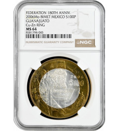 Mexico 100 pesos 2006, NGC MS64, "Federation 180th Anniv. - Guanajuato"