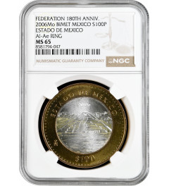 Mexico 100 pesos 2006, NGC MS65, "Federation 180th Anniv. - Estado de Mexico"