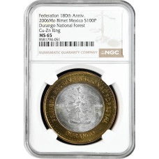 Мексика 100 песо 2006 г., NGC MS65, "180 лет Федерации - Дуранго" Top Pop