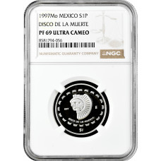 Mexico 1 peso 1997, NGC PF69 UC, "Teotihuacan - Disco de la Muerte" silver coin