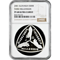 Slowakei 500 Kronen 2001, NGC PF68 UC, "3. Jahrtausend" Silbermünze