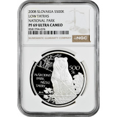 Slowakei 500 Kronen 2008, NGC PF69 UC, "Nationalpark Niedere Tatra" Silbermünze