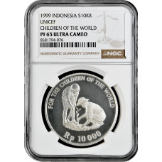 Indonesia 10000 rupiah 1999, NGC PF65 UC, "UNICEF - Children of the World"