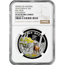 Cook Islands 2 Dollar 2014, NGC PF69 UC, "Welt der Jagd - Reh" Silbermünze