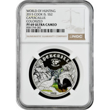 Cook Islands 2 Dollar 2015, NGC PF69 UC, "Welt der Jagd - Auerhühner" Silber