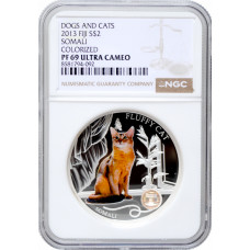 Fidschi (Fiji) 2 Dollar 2013, NGC PF69 UC, "Hunde und Katzen - Somali"