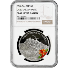 Palau 5 dollars 2010, NGC PF69 UC, "Mountains and Flora - Carstensz Pyramid"