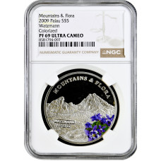 Palau 5 dollars 2009, NGC PF69 UC, "Mountains and Flora - Watzmann" silver coin