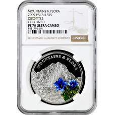 Palau 5 dollars 2009, NGC PF70 UC, "Mountains and Flora - Zugspitze" Top Pop