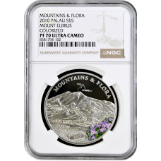 Palau 5 dollars 2010, NGC PF70 UC, "Mountains and Flora - Elbrus" Top Pop
